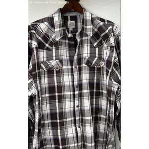 Moon Shine Pearl Snap Button Down Shirt Men's XXL Brown White